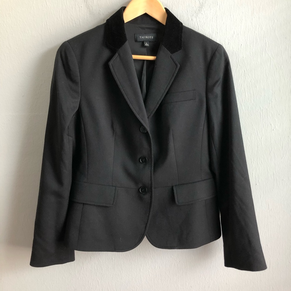 Talbots wool blend blazer velvet collar 6 black.